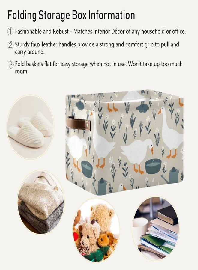Aslsiy Storage Basket Cute Goose Nursery Bins Doodle Flowers Baby Box Canvas Clothes Shelf Basket Laundry Hamper Gift Baskets for Home Closet 1 Pcs - Image 5